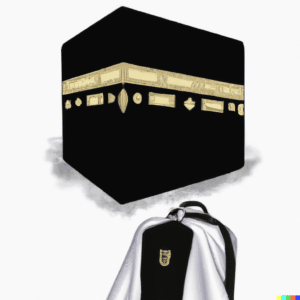 image de la kaaba avec un sac à dos