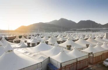 Makkah, Saudi Arabia : Landscape of Mina, City of Tents, the area for hajj pilgrims to camp during jamrah 'stoning of the devil' ritual - August 1, 2019