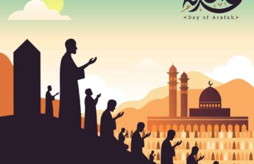 Arafah day banner flat illustration with Arabic Calligraphy text